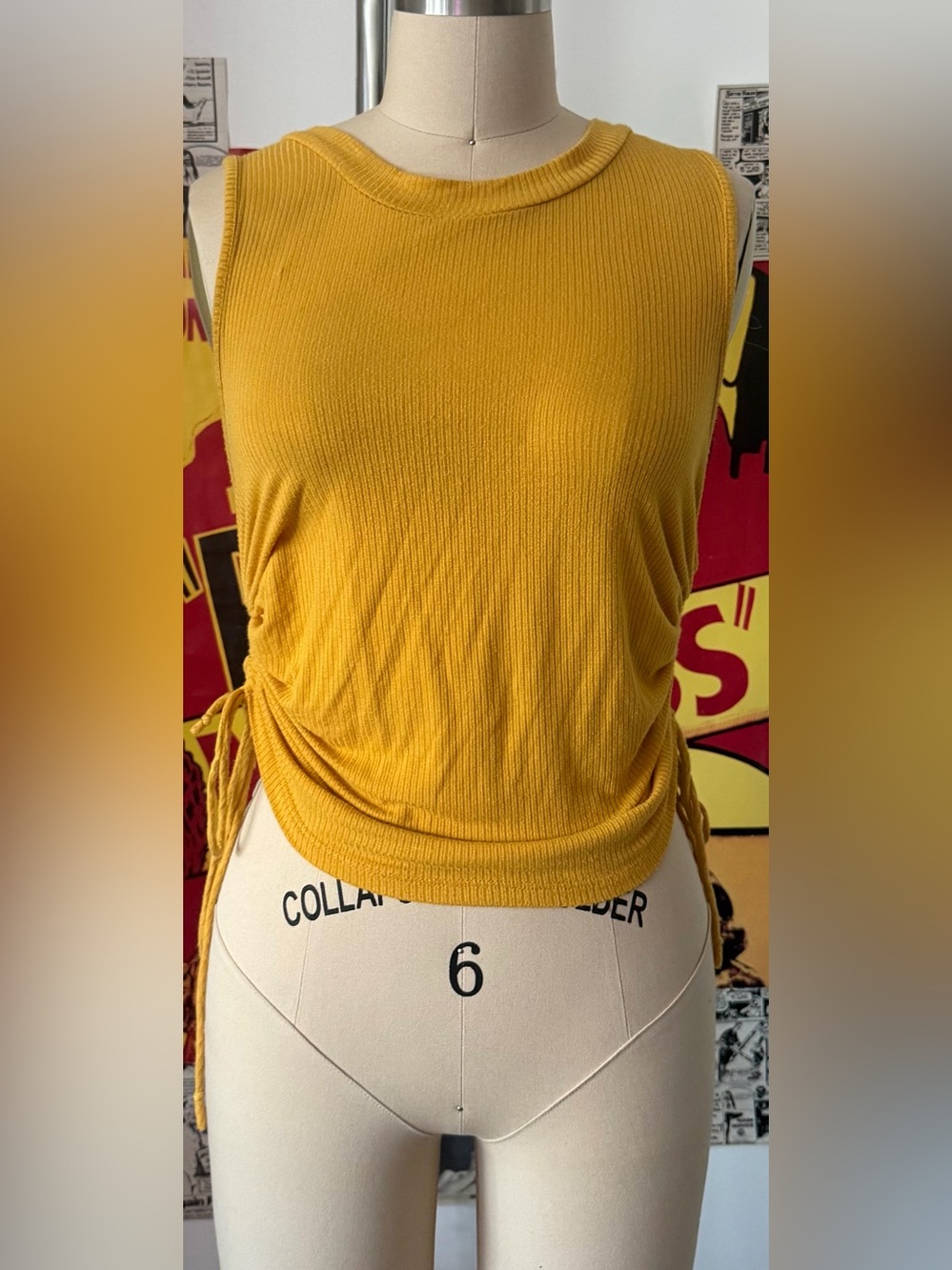 Ambiance Mustard Side-Tie Ribbed Tank